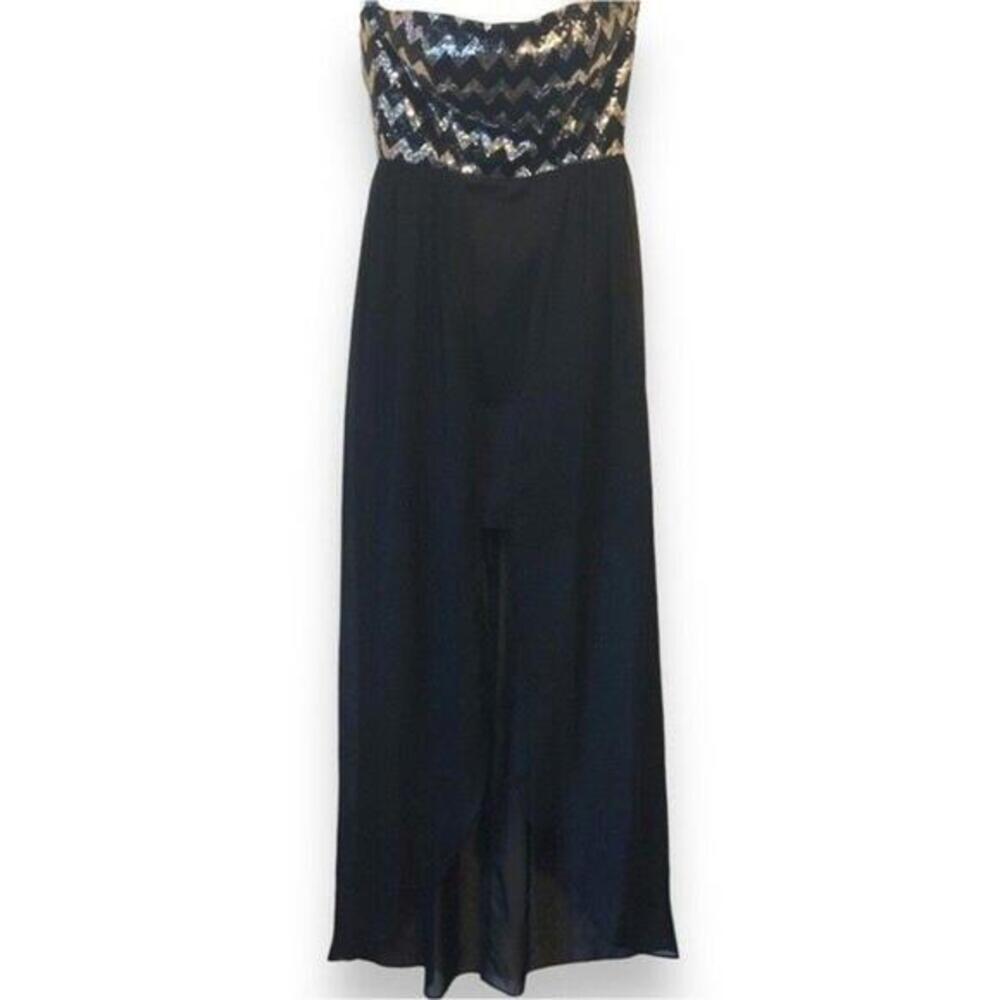 Elegant Black Strapless Jumpsuit with Sequin Top - Size 3/4